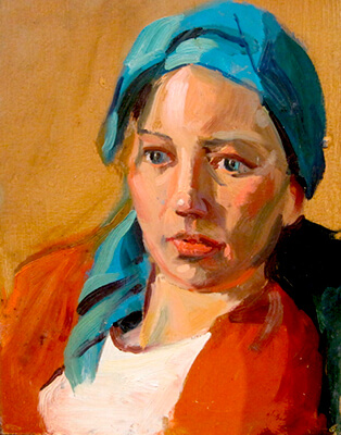 Vincent Crotty Girl with a Blue Head Scarf